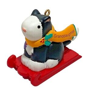GRANDDAUGHTER - CAT SLEDDING - 1996 Hallmark Keepsake Christmas Ornament Vintage